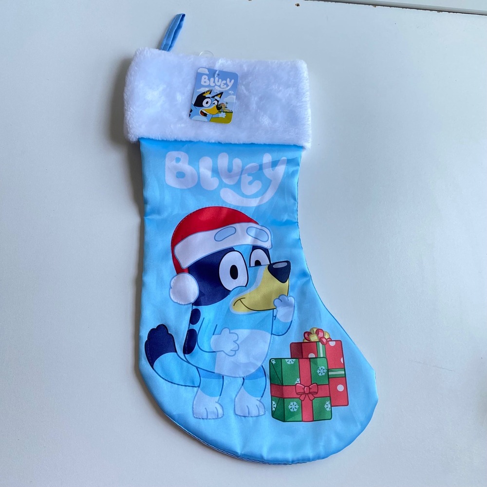 Bluey Christmas Stocking Blue Dog Santa Hat Gifts Holiday Decor‎